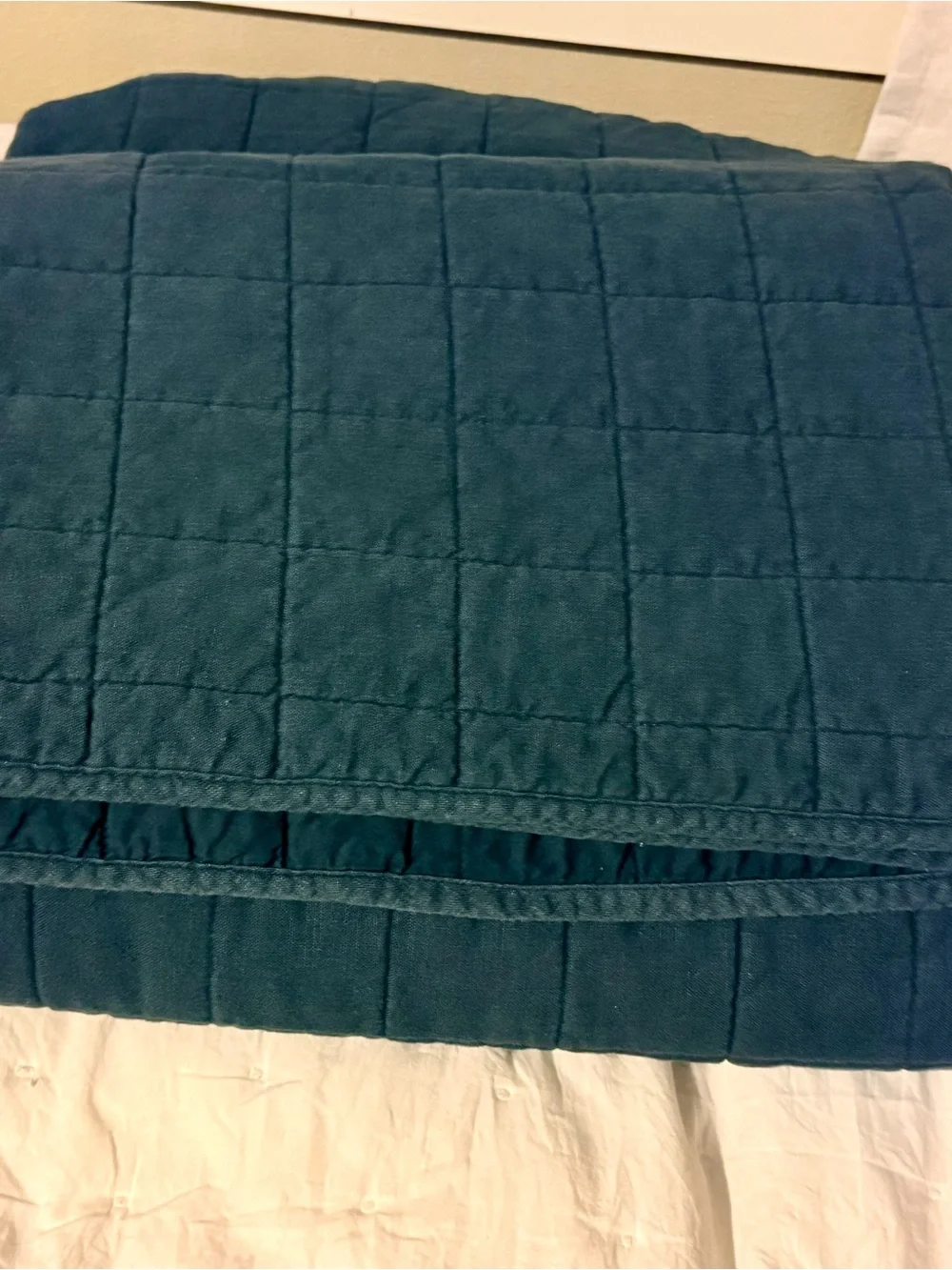 Full/Queen Heavyweight Linen Blend Quilt Dark Mineral Blue - Casaluna™